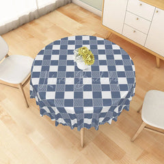 Lofaris Blue Plaid Japanese Wave Pattern Round Tablecloth Oriental Style Table Cover for Dining Room Decor