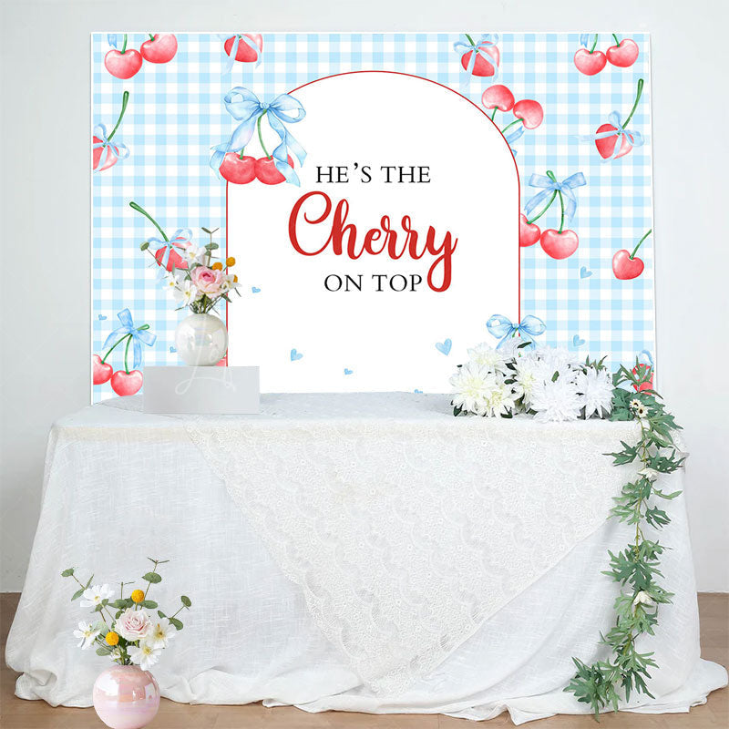 Lofaris Blue Plaid Red Cherry On Top Baby Shower Backdrop