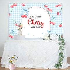 Lofaris Blue Plaid Red Cherry On Top Baby Shower Backdrop