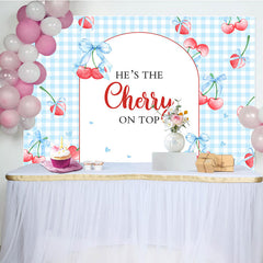 Lofaris Blue Plaid Red Cherry On Top Baby Shower Backdrop