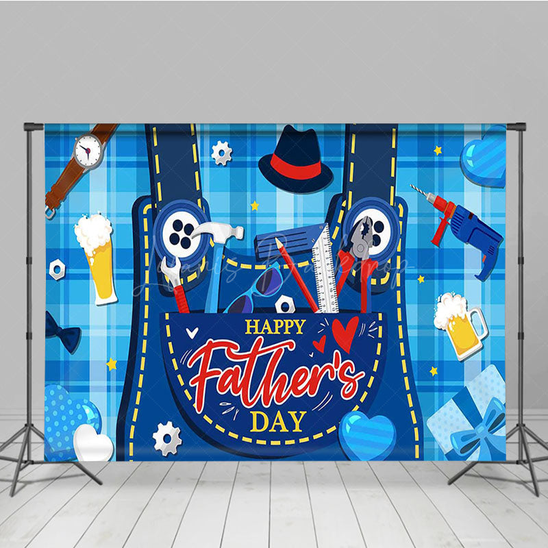 Lofaris Blue Plaid Tool Bib Pants Happy Fathers Day Backdrop