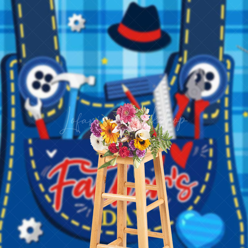 Lofaris Blue Plaid Tool Bib Pants Happy Fathers Day Backdrop