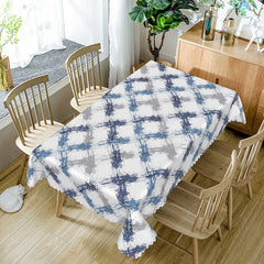 Lofaris Blue Purple and Grey Graffiti Grid Rectangle Tablecloth for Urban Art Abstract Dining Decor
