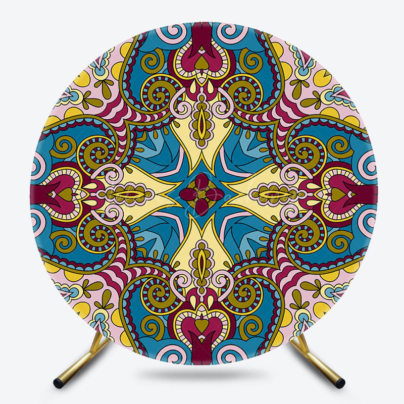 Lofaris Blue Purple Ethnic Print Round Ethiopian Backdrop