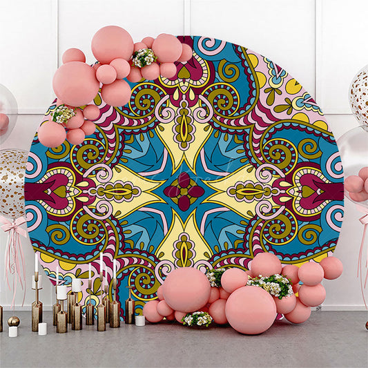 Lofaris Blue Purple Ethnic Print Round Ethiopian Backdrop