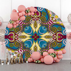 Lofaris Blue Purple Ethnic Print Round Ethiopian Backdrop