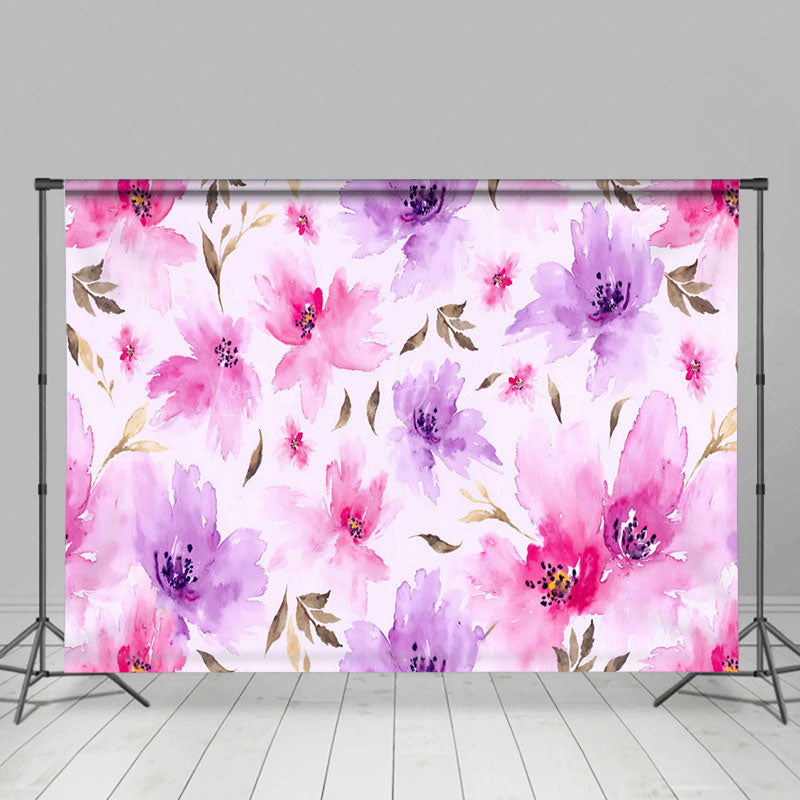Lofaris Blue Purple Pink Floral Wood Floor Room Set Backdrop