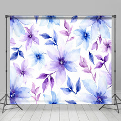 Lofaris Blue Purple Pink Floral Wood Floor Room Set Backdrop