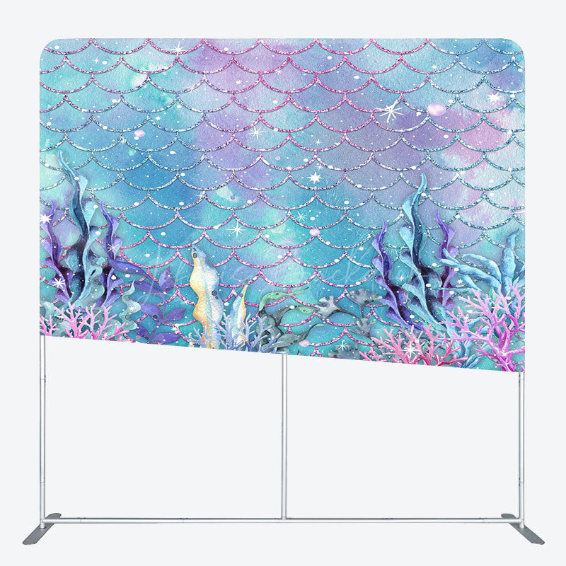 Lofaris Blue Purple Scales Mermaid Square Tension Backdrop
