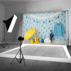 Lofaris Blue Raindrop and Raincoat Photo Backdrop April Showers Baby Shower Photography Background