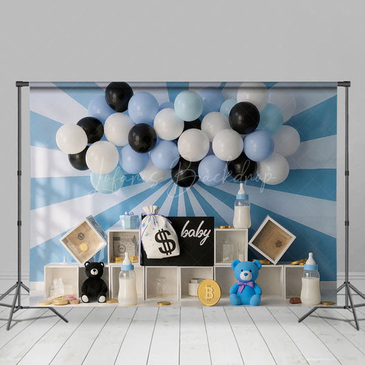 Lofaris Blue Rays Wall Balloons Birthday Cake Smash Backdrop
