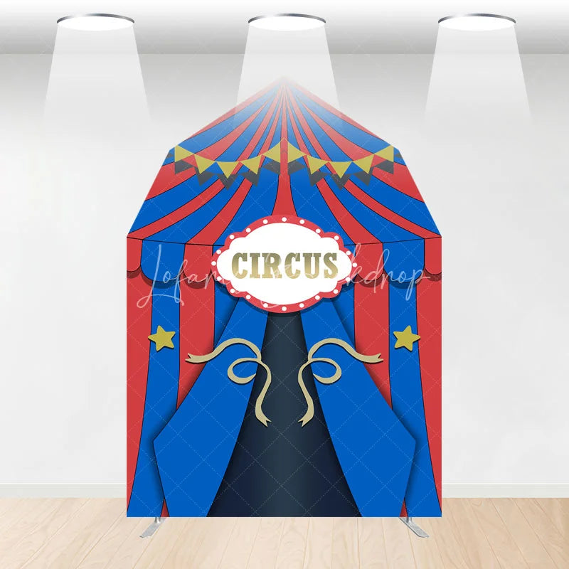 Lofaris Blue Red Circus Barn Door Arch Birthday Backdrop
