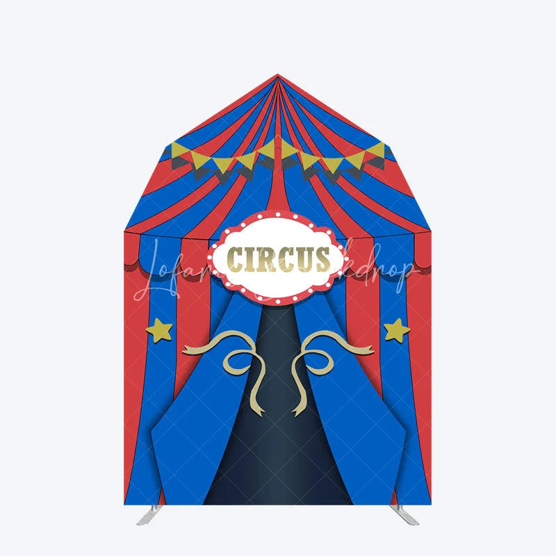 Lofaris Blue Red Circus Barn Door Arch Birthday Backdrop