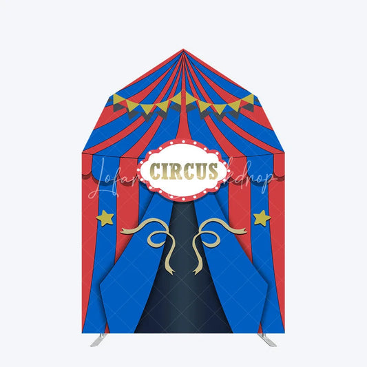 Lofaris Blue Red Circus Barn Door Arch Birthday Backdrop