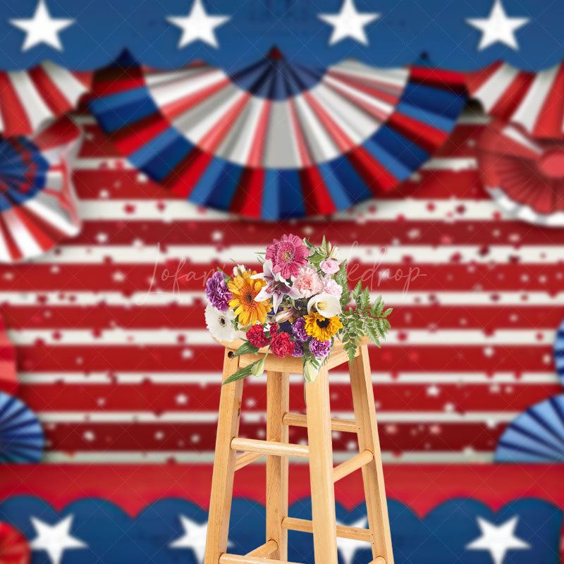 Lofaris Blue Red Stars Celebrate Independence Day Backdrop