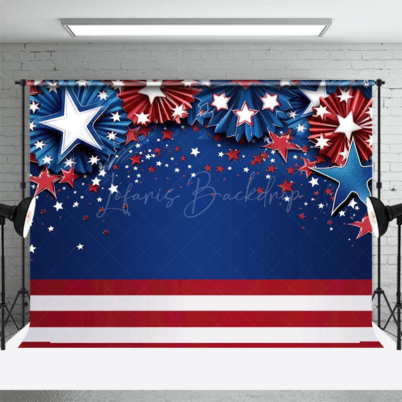 Lofaris Blue Red Stripe Stars July 4th Photography Backdrop