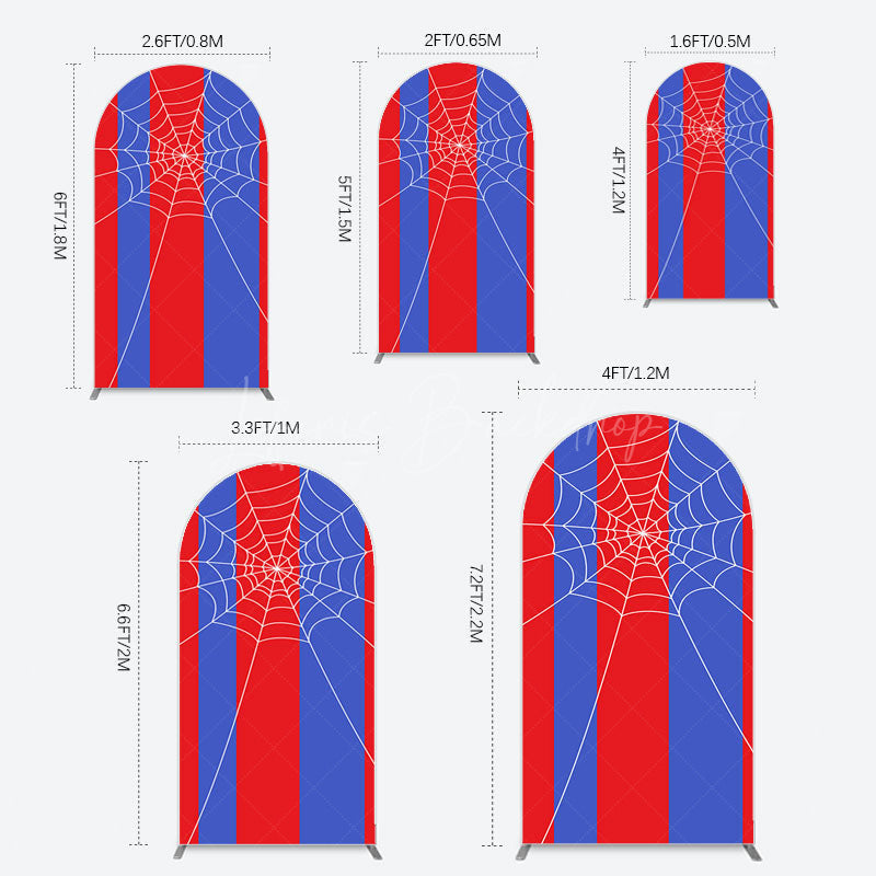 Lofaris Blue Red Stripes Spider Web Cartoon Arch Backdrop
