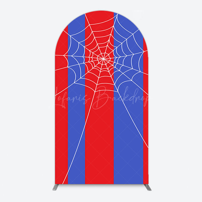 Lofaris Blue Red Stripes Spider Web Cartoon Arch Backdrop