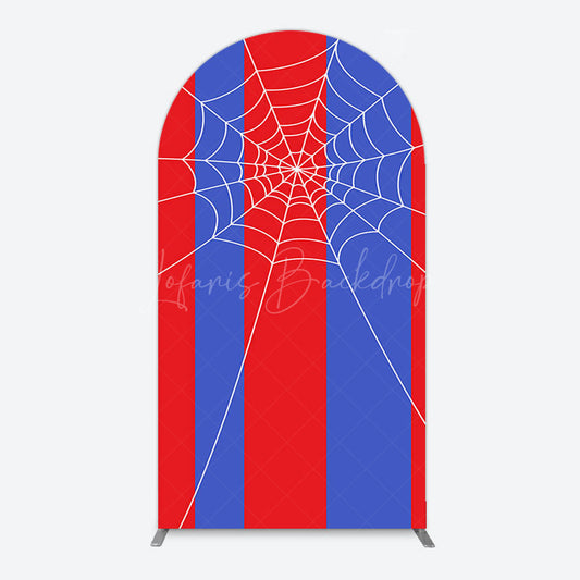 Lofaris Blue Red Stripes Spider Web Cartoon Arch Backdrop