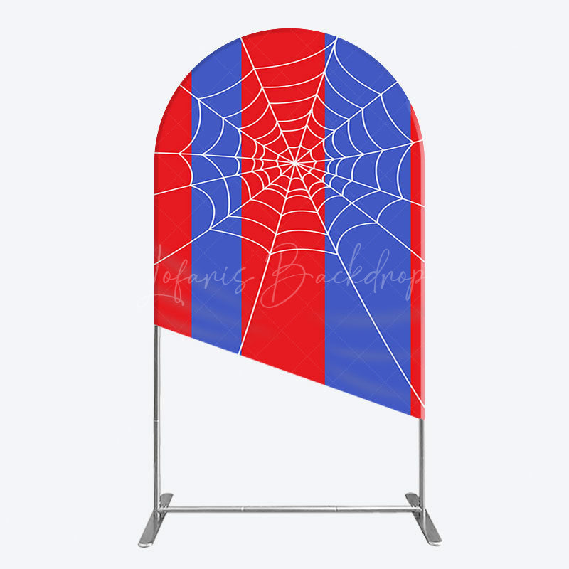 Lofaris Blue Red Stripes Spider Web Cartoon Arch Backdrop