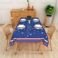 Lofaris Blue Red White Stars and Fireworks Rectangle Tablecloth Festive Patriotic 4th of July Celebration Decor