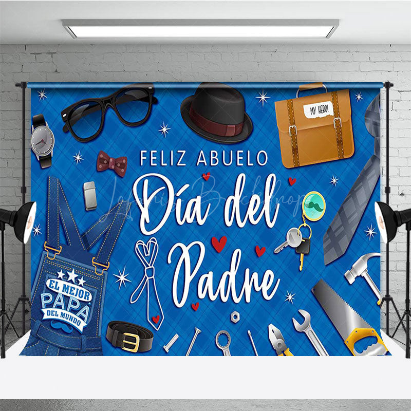 Lofaris Blue Rhombus Feliz Abuelo Dia Del Padre Backdrop