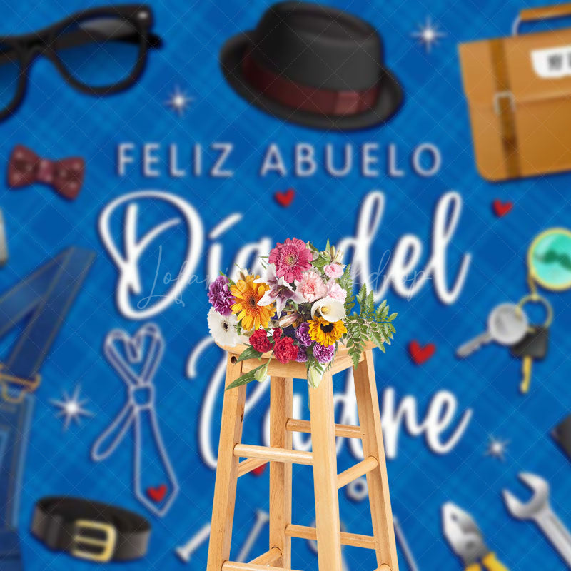 Lofaris Blue Rhombus Feliz Abuelo Dia Del Padre Backdrop