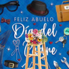 Lofaris Blue Rhombus Feliz Abuelo Dia Del Padre Backdrop