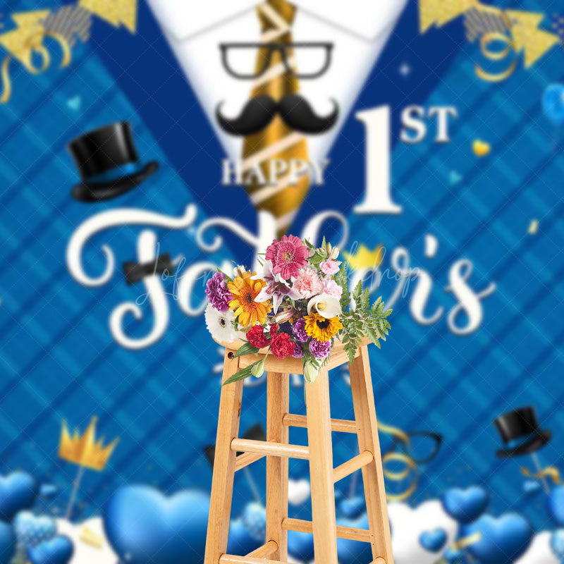Lofaris Blue Rhombus Suit Tie Happy 1st Fathers Day Backdrop
