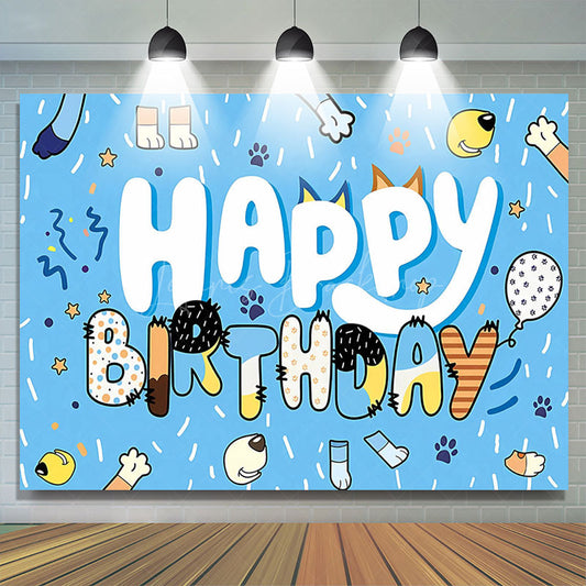 Lofaris Blue Ribbons Dog Paw Print Happy Birthday Backdrop