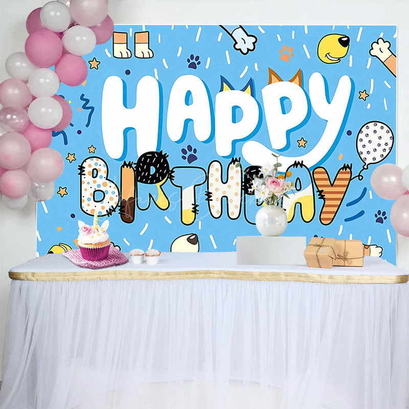 Lofaris Blue Ribbons Dog Paw Print Happy Birthday Backdrop