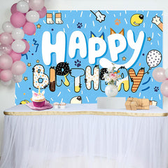 Lofaris Blue Ribbons Dog Paw Print Happy Birthday Backdrop