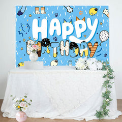 Lofaris Blue Ribbons Dog Paw Print Happy Birthday Backdrop