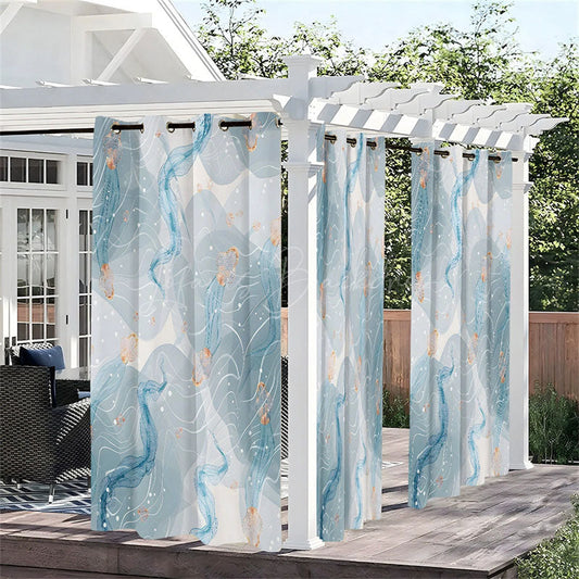 Lofaris Blue Ribbons Waterproof Printed Outdoor Curtains