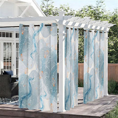 Lofaris Blue Ribbons Waterproof Printed Outdoor Curtains