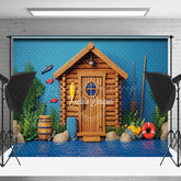 Lofaris Blue River Wooden House Fishing Cake Smash Backdrop