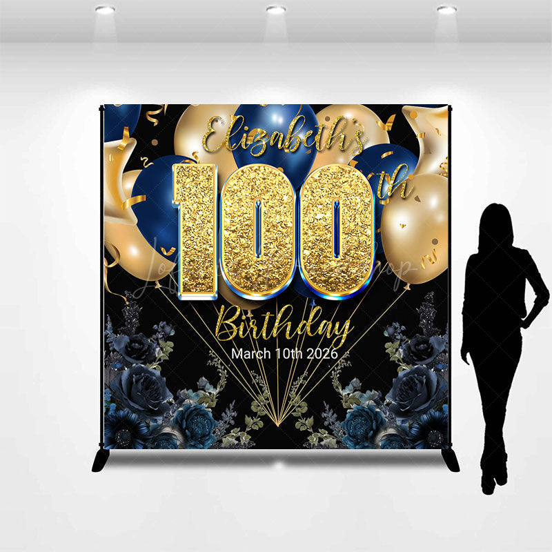 Lofaris Blue Rose Balloon Custom Name 100th Birthday Backdrop