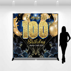 Lofaris Blue Rose Balloon Custom Name 100th Birthday Backdrop