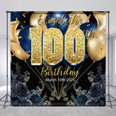 Lofaris Blue Rose Balloon Custom Name 100th Birthday Backdrop