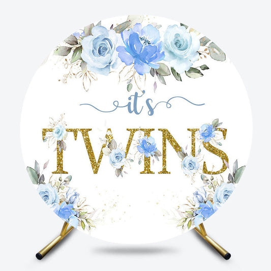 Lofaris Blue Rose Glitter Its Twins Round Baby Shower Backdrop