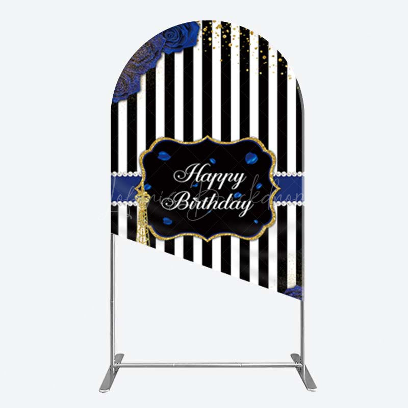 Lofaris Blue Rose Glitter Tower Happy Birthday Arch Backdrop