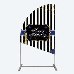 Lofaris Blue Rose Glitter Tower Happy Birthday Half Moon Arch Backdrop