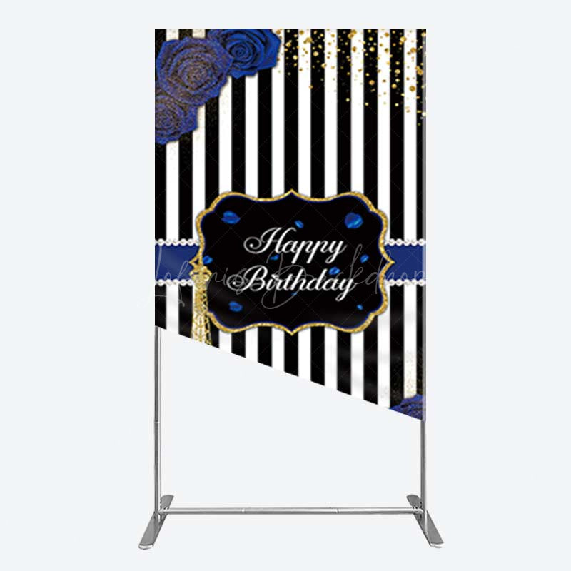Lofaris Blue Rose Glitter Tower Happy Birthday Rectangle Backdrop