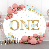 Lofaris Blue Rose Gold Glitter Round One Birthday Backdrop
