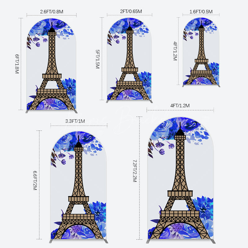 Lofaris Blue Rose Simple Eiffel Tower Birthday Arch Backdrop