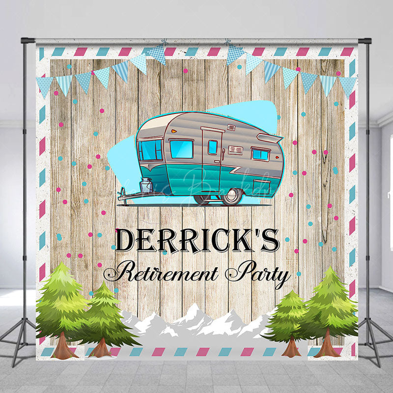 Lofaris Blue RV Trees Wooden Custom Name Retirment Backdrop
