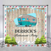 Lofaris Blue RV Trees Wooden Custom Name Retirment Backdrop