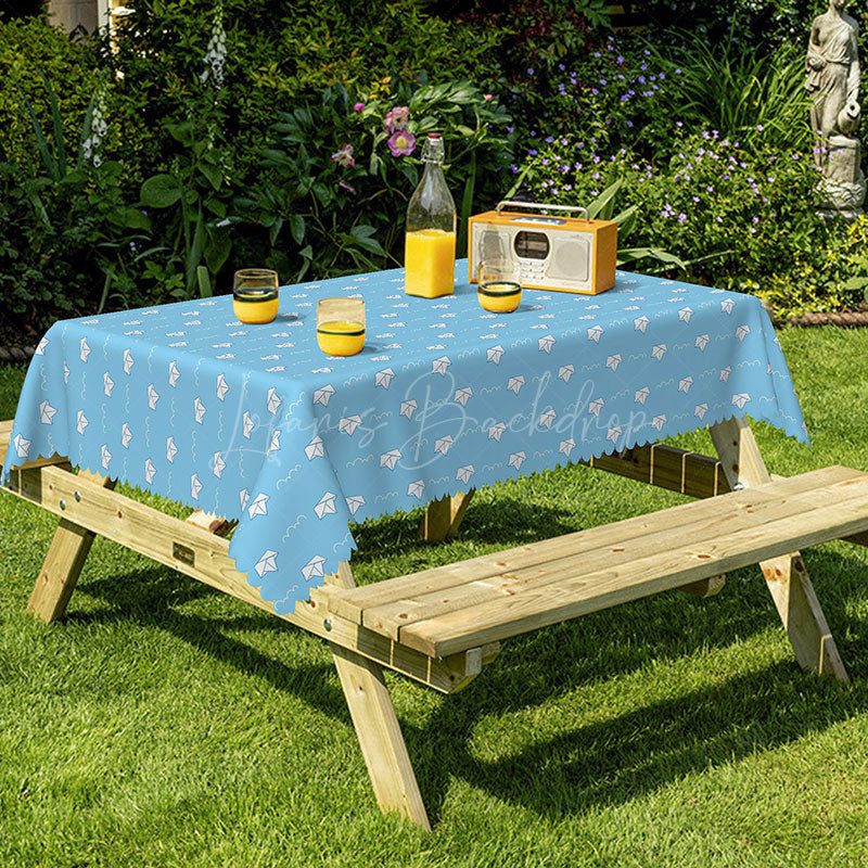 Lofaris Blue Sea Paper Boat Print Rectangular Tablecloth