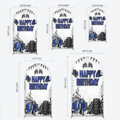 Lofaris Blue Semi Truck Happy Birthday Arch Backdrop Checkered Flag Transportation