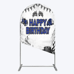 Lofaris Blue Semi Truck Happy Birthday Arch Backdrop Checkered Flag Transportation